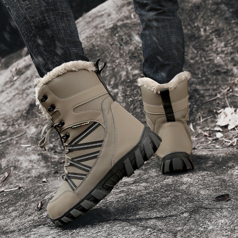 Winter High-Top Fleece-Lined Thickened Snow Boots Plus Size Men'S Waterproof Leather Warm Outdoor Shoes Northeast Cotton Shoes - Image 5