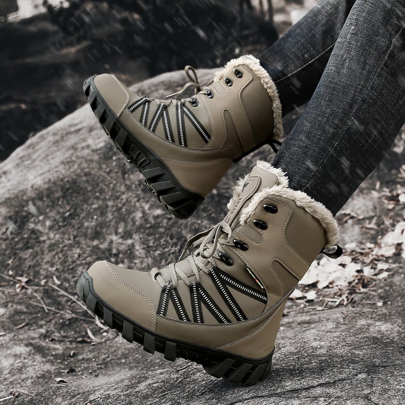 Winter High-Top Fleece-Lined Thickened Snow Boots Plus Size Men'S Waterproof Leather Warm Outdoor Shoes Northeast Cotton Shoes - Image 4