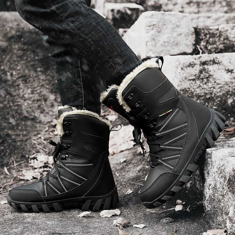 Winter High-Top Fleece-Lined Thickened Snow Boots Plus Size Men'S Waterproof Leather Warm Outdoor Shoes Northeast Cotton Shoes - Image 2