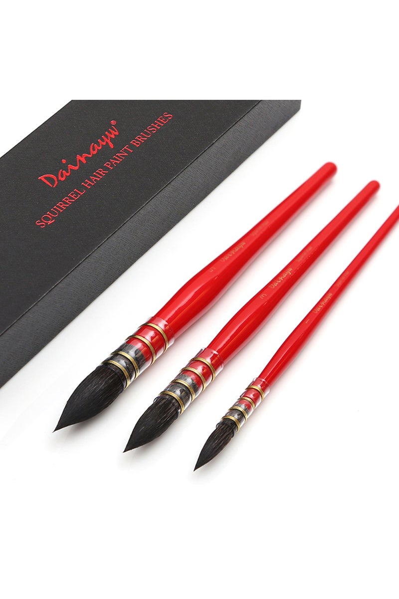 erorex Dainayw 3 Brushes Round Squirrel Hair Watercolor Paint Brushes Set Handmade PaintBrush for Art Pa... - Image 1