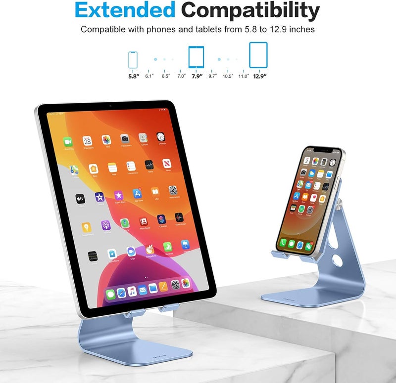 Omoton Adjustable Tablet Stand for Desk, Upgraded Longer Arms for Greater Stability, T2 Tablet Holder with Hollow Design for Bigger Sized Phones and Tablets Such as iPad Pro/Air/Mini, Blue - Image 2