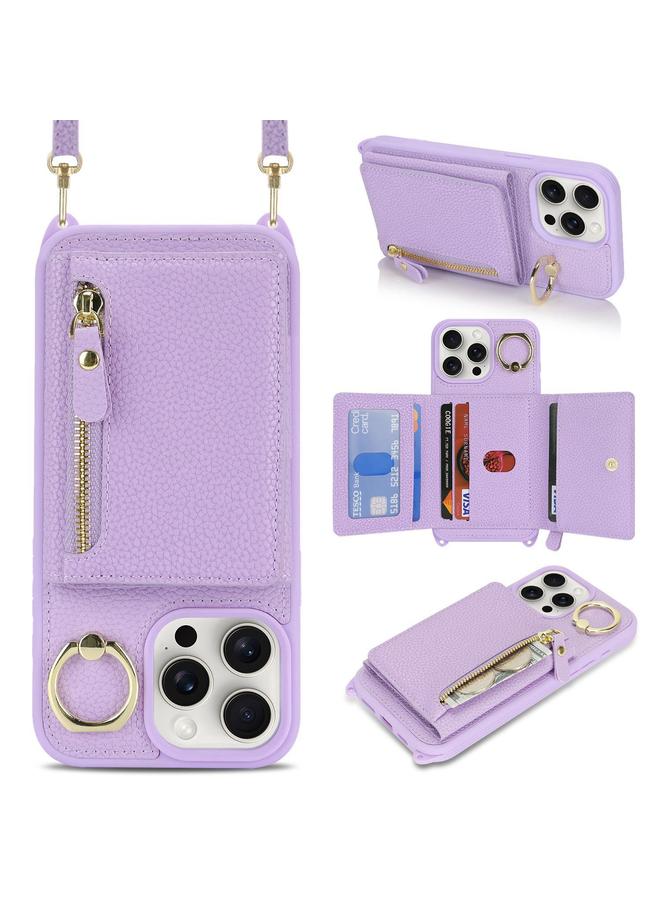 S-TOP Case For iPhone 15 Pro Max Crossbody Zipper Wallet Ring Holder Litchi Leather Phone Case - Image 1