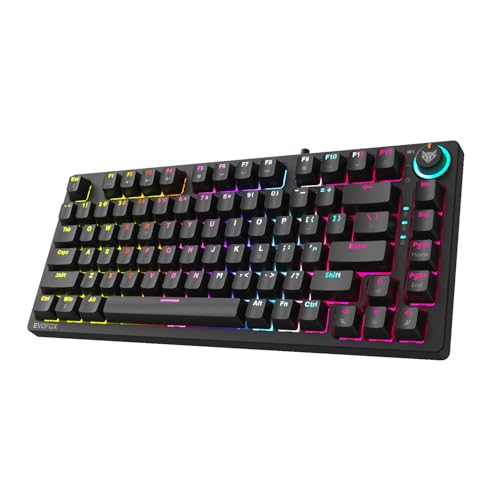 EvoFox Katana X2 TKL Mechanical Gaming Keyboard | 3‑Pin Replaceable Clicky Blue Switches, Dynamic Backlighting, All Keys Anti‑Ghosting, Volume Knob, Copilot, Xbox Gamebar, Screenshot & More (Black) - Image 1