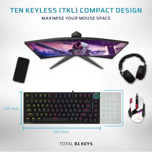 EvoFox Katana X2 TKL Mechanical Gaming Keyboard | 3‑Pin Replaceable Clicky Blue Switches, Dynamic Backlighting, All Keys Anti‑Ghosting, Volume Knob, Copilot, Xbox Gamebar, Screenshot & More (Black) - Image 3