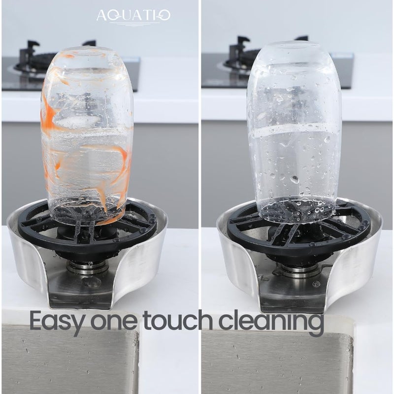 AquatiQ 2 in1 Glass Rinser for Kitchen Sink - Stainless Steel Cup Cleaner - Counter Top Bottle Washer - Kitchen Sink Accessories - Attachements - Sink Sprayer (Nickel) - Image 3
