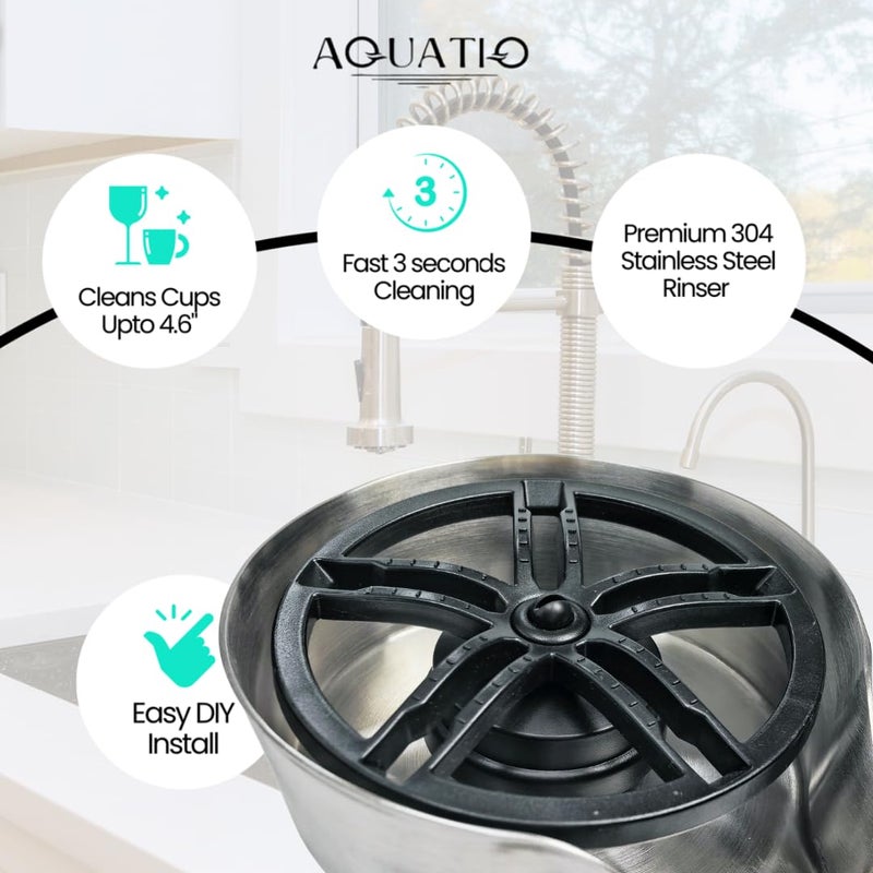 AquatiQ 2 in1 Glass Rinser for Kitchen Sink - Stainless Steel Cup Cleaner - Counter Top Bottle Washer - Kitchen Sink Accessories - Attachements - Sink Sprayer (Nickel) - Image 2