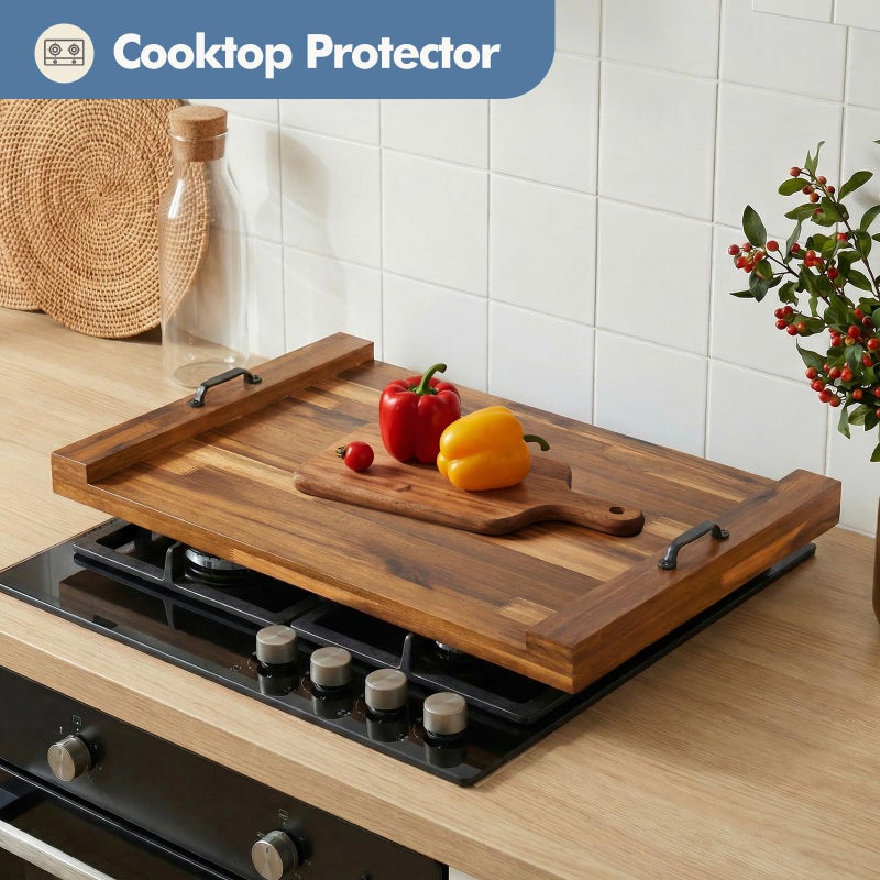 DUMOS Noodle Board Stove Cover with Handles, Wooden Stove Top Cover for Gas Electric Glass Stove, 22 x 29.5 inch(Brown) - Image 2