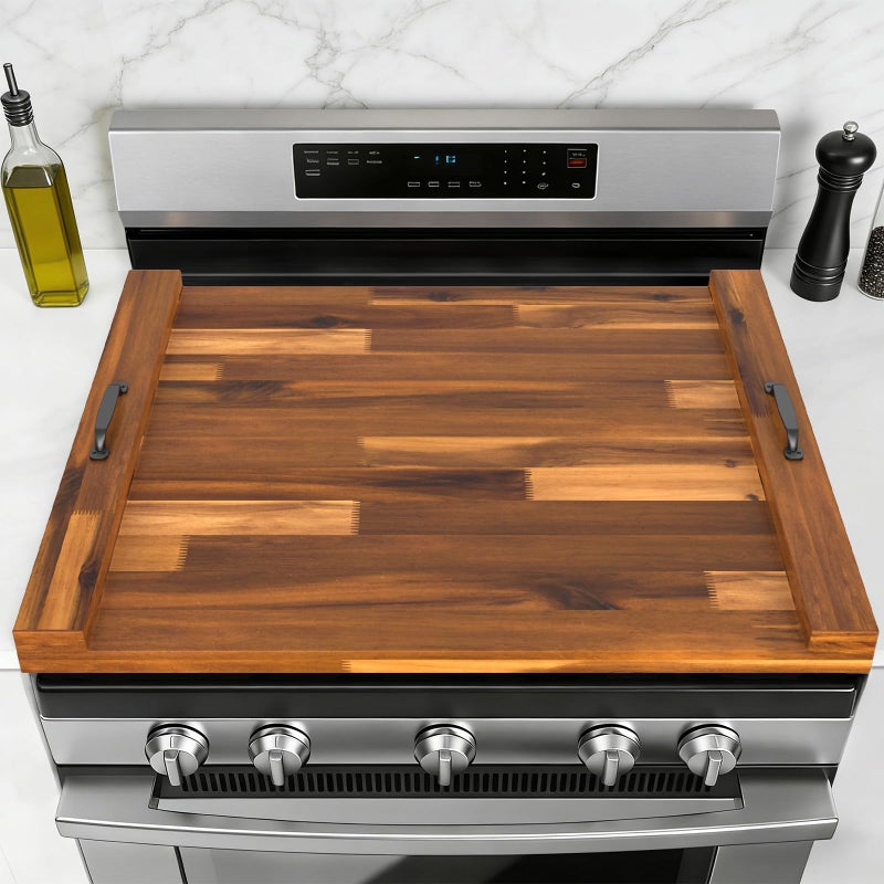DUMOS Noodle Board Stove Cover with Handles, Wooden Stove Top Cover for Gas Electric Glass Stove, 22 x 29.5 inch(Brown) - Image 1