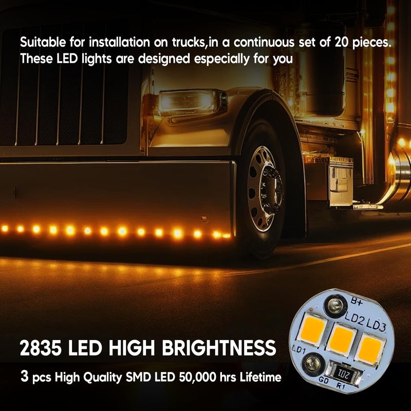 LEDVILLAGE 20 Pcs 3/4" Amber LED Marker Lights with DC Plug + 20 Double Female 2-Prong Harnesses â€“ Clearance Indicator Lights for Truck, Trailer, RV, Pickup - Image 5