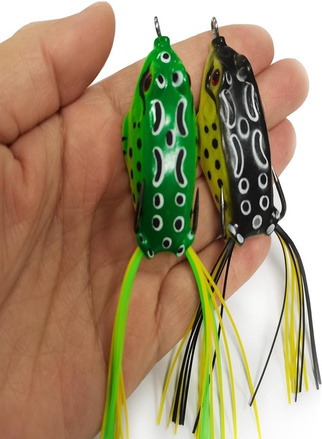RAJry Fishing Lures Saltwater Silicone Jigs, Weedless Artificial Baits, Fishing Spoon Double Hook | Dark Yellow and Green Fishing Lure Frog Frog