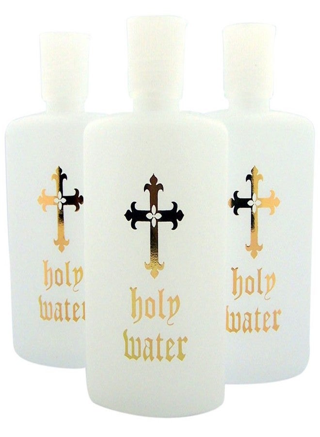 DTC Lot of 3 Stamped Gold Fleur De Lis Cross on 4 Ounce Flip Top Holy Water Bottle