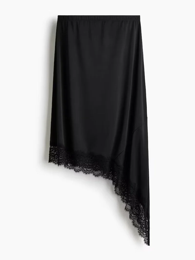 هيكاب Asymmetric Lace-Trimmed Skirt