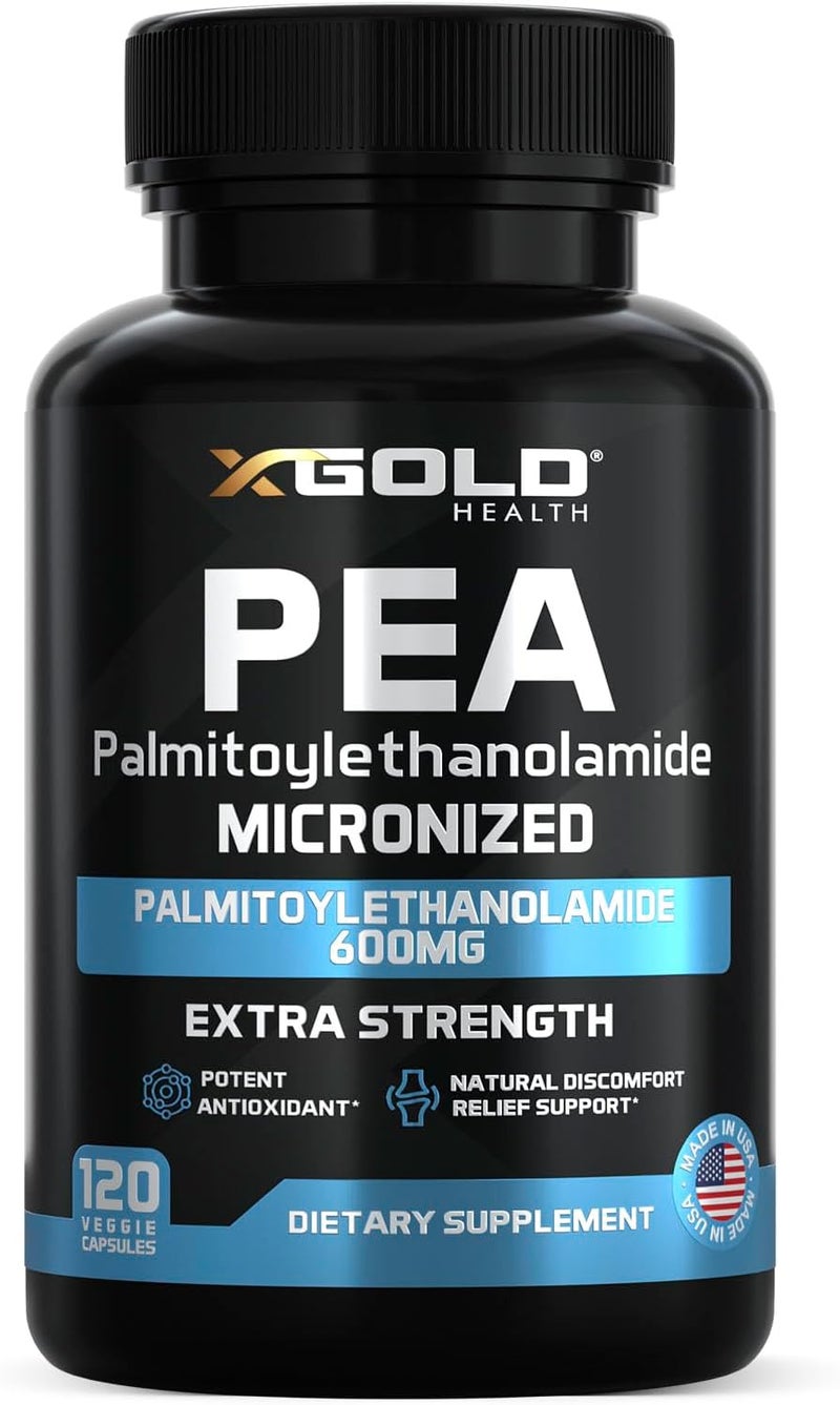 X Gold Health Palmitoylethanolamide Pea Supplement 600 mg  Micronized Pea 99 Highly Purified and Bioavailable  Made in USA  Supplement for Men and Women  120 Capsules - Image 1