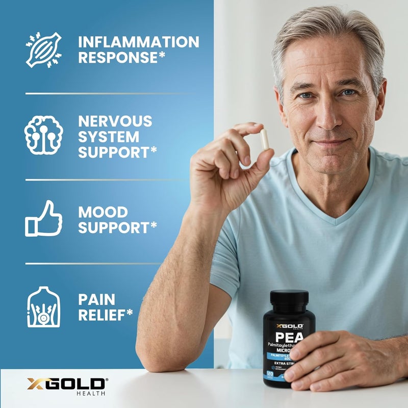 X Gold Health Palmitoylethanolamide Pea Supplement 600 mg  Micronized Pea 99 Highly Purified and Bioavailable  Made in USA  Supplement for Men and Women  120 Capsules - Image 4