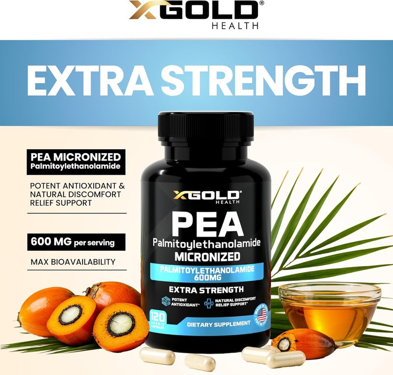 X Gold Health Palmitoylethanolamide Pea Supplement 600 mg  Micronized Pea 99 Highly Purified and Bioavailable  Made in USA  Supplement for Men and Women  120 Capsules - Image 3