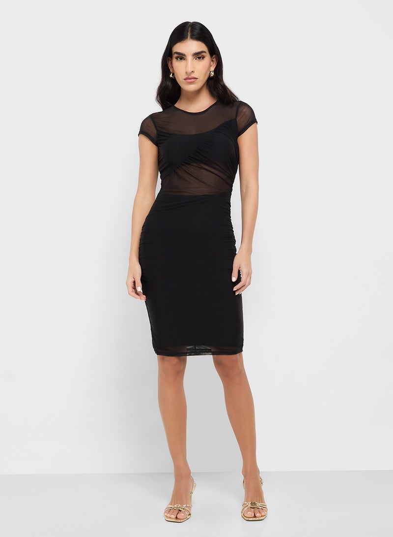 جس فستان جرايسي قصير الأكمام شبكي - Image 4