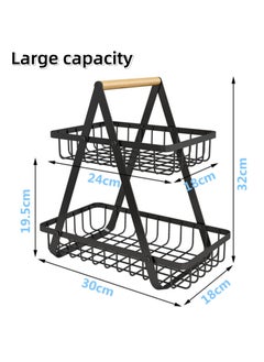 NOVOLAN NOVOLAN Fruit Storage Organizer 2 Tier Vegetable Storage Rack, Detachable Assembly & Convenient Storage Wooden Hand Basket Wrought Iron Fruit Rack Fruit Basket Double Storage Double-Layer (black)  - Image 4