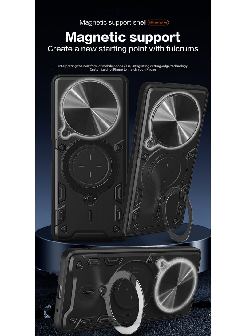 إكس ليفيل جراب لهاتف Honor X9d، غطاء كاميرا منزلق، مسند حلقي دوار، مسند متعدد الاستخدامات، ملحقات Honor X9d، أغطية هواتف متينة مقاومة للصدمات - أسود - Image 2