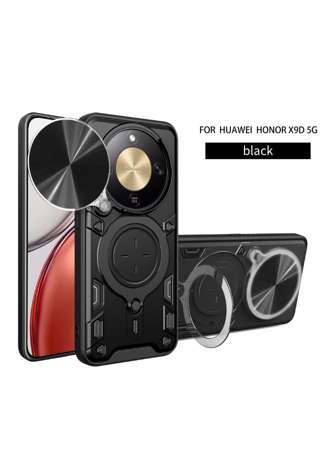 إكس ليفيل جراب لهاتف Honor X9d، غطاء كاميرا منزلق، مسند حلقي دوار، مسند متعدد الاستخدامات، ملحقات Honor X9d، أغطية هواتف متينة مقاومة للصدمات - أسود - Image 1