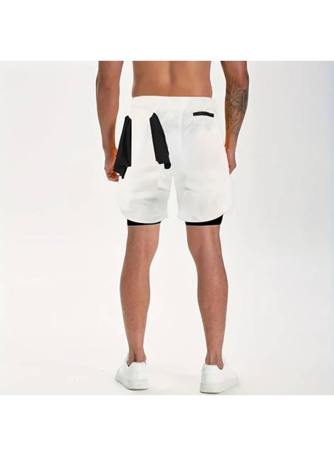 VITION Gym Shorts for Men, Men's Activewear Running Shorts,Drawstring Gym Shorts Men, 2 Layer Loose Athletic Shorts with 4 Pockets (X-Large, White) - Image 5