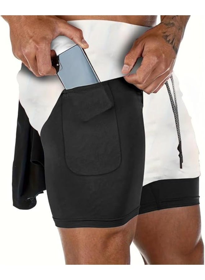 VITION Gym Shorts for Men, Men's Activewear Running Shorts,Drawstring Gym Shorts Men, 2 Layer Loose Athletic Shorts with 4 Pockets (X-Large, White) - Image 4