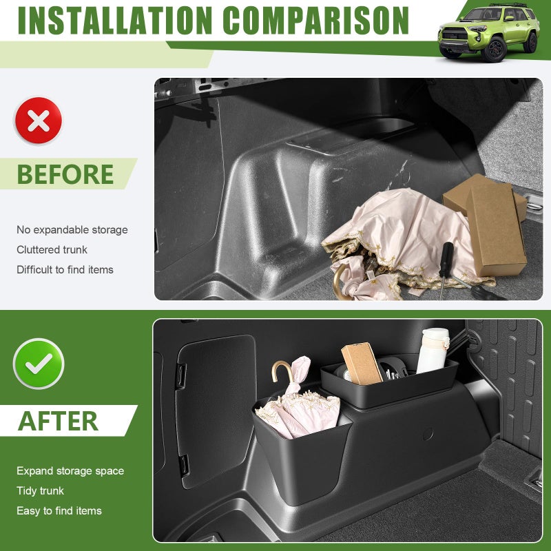 Qyebbk Trunk Organizer for 2010-2024 Toyota 4Runner 5-Seat 2nd Row(NOT Fit 7-Seat 3rd Row), Rear Trunk Storage Box Bin Cargo Tray for 10-24 4 Runner Interior Accessories(3Pcs Trunk Organizer) - Image 3