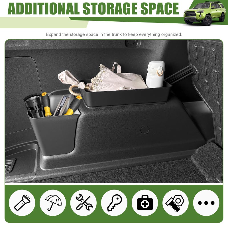 Qyebbk Trunk Organizer for 2010-2024 Toyota 4Runner 5-Seat 2nd Row(NOT Fit 7-Seat 3rd Row), Rear Trunk Storage Box Bin Cargo Tray for 10-24 4 Runner Interior Accessories(3Pcs Trunk Organizer) - Image 4