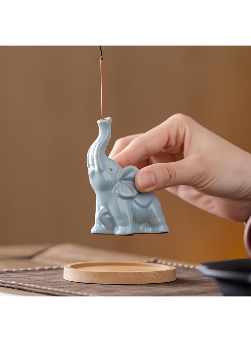 SYOSI Elephant Incense Holder with Ash Catcher, Ceramic Incense Stick Holder for Sticks, Blue Elephant Statue Decoration for Feng Shui, Home, Yoga, Spa and Meditation, 3.5" H x 3.4" L x 2.8" W - Image 3