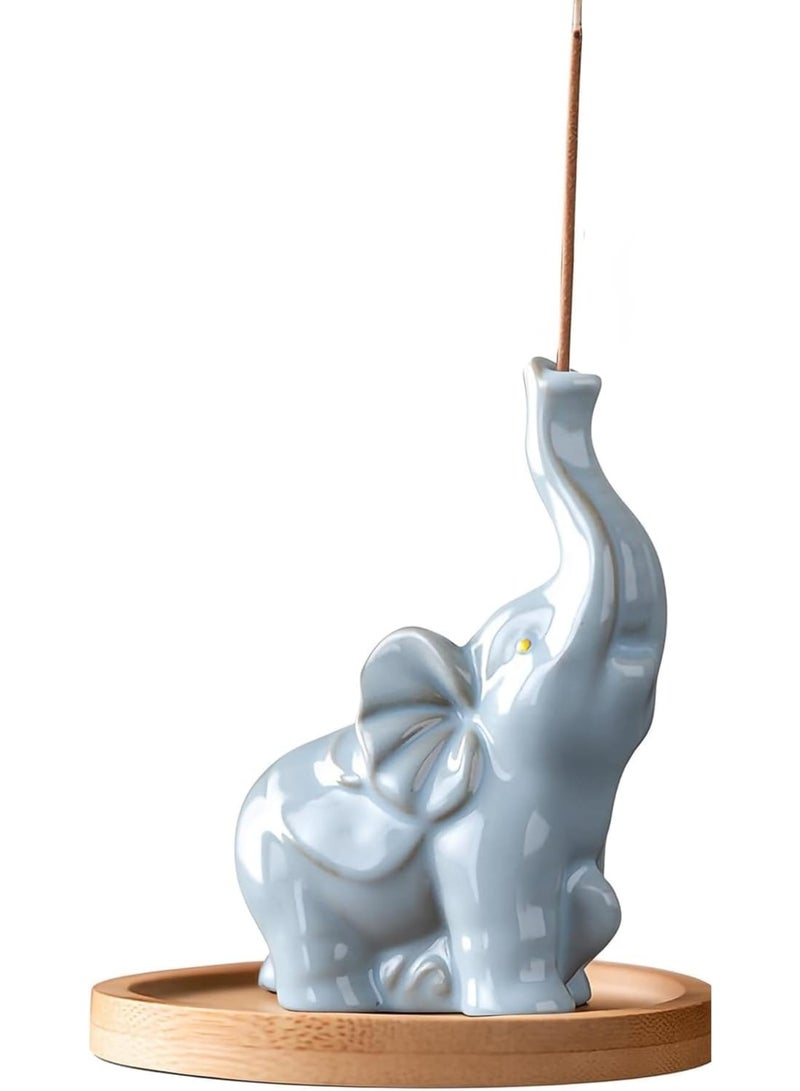 SYOSI Elephant Incense Holder with Ash Catcher, Ceramic Incense Stick Holder for Sticks, Blue Elephant Statue Decoration for Feng Shui, Home, Yoga, Spa and Meditation, 3.5" H x 3.4" L x 2.8" W - Image 1
