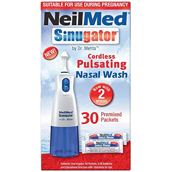 NeilMed Sinugator Cordless Pulsating Nasal Wash Kit with One Irrigator, 30 Premixed Packets and 3 AA Batteries(Pack of 1) - Image 4
