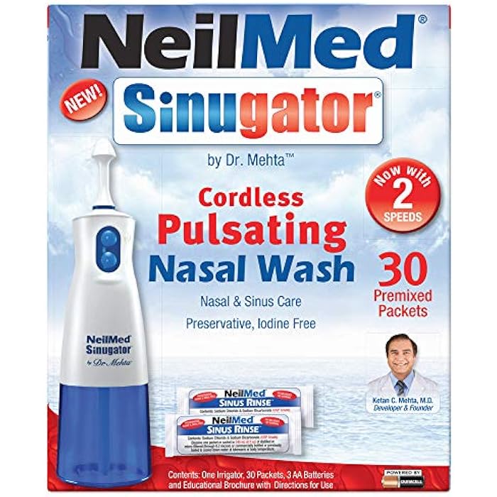 NeilMed Sinugator Cordless Pulsating Nasal Wash Kit with One Irrigator, 30 Premixed Packets and 3 AA Batteries(Pack of 1) - Image 2