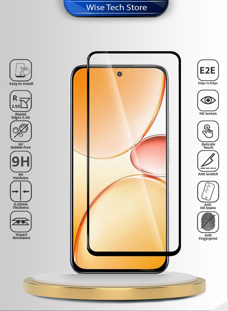 دبليو تيك واقي شاشة زجاجي مقسّى كامل مع غطاء كامل من سلسلة Realme C85 5G 2025 Premium E2E (MSGECN) - شفاف/أسود - Image 2