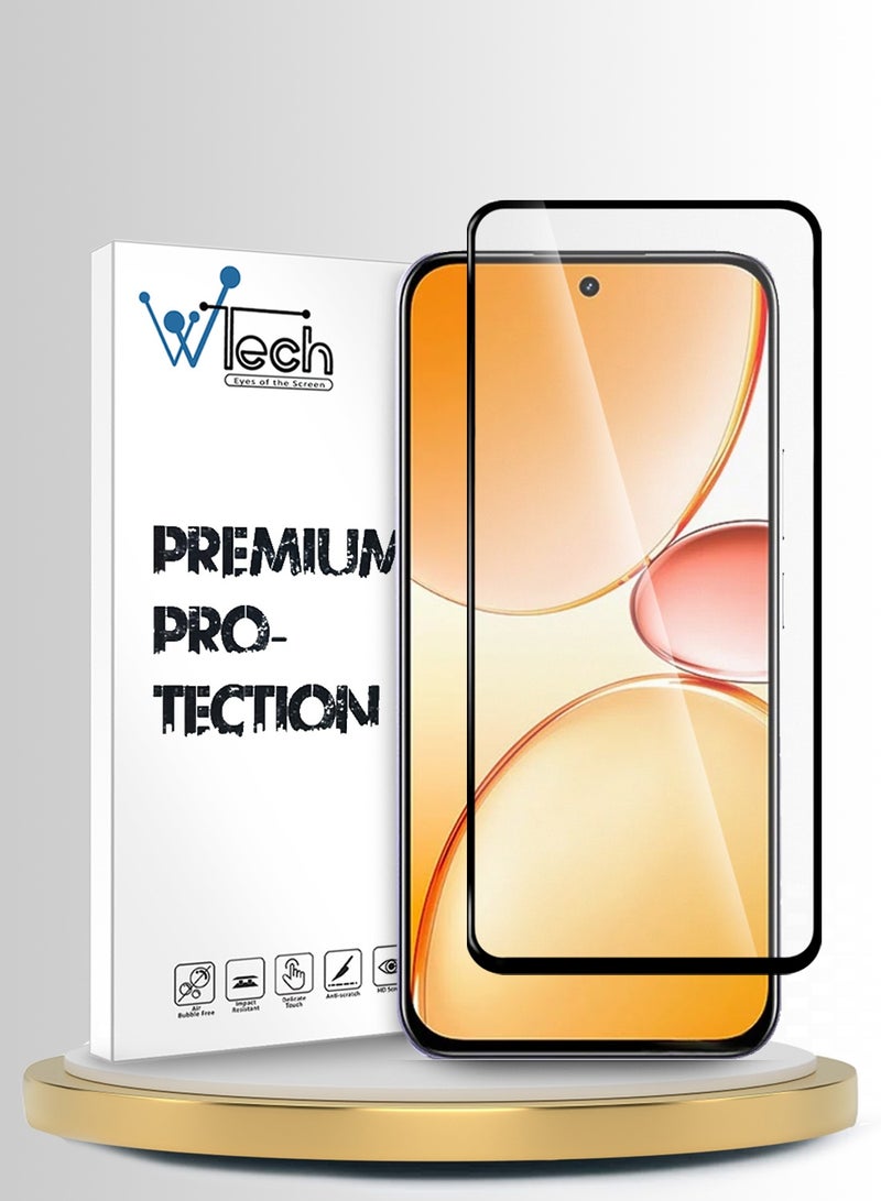 دبليو تيك واقي شاشة زجاجي مقسّى كامل مع غطاء كامل من سلسلة Realme C85 5G 2025 Premium E2E (MSGECN) - شفاف/أسود - Image 1