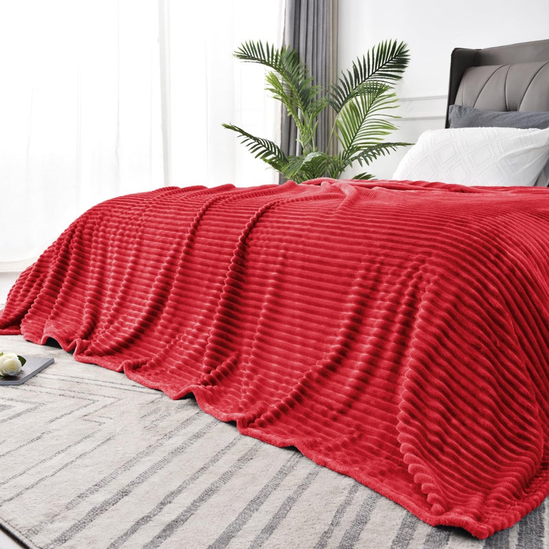 BEDELITE Fleece Blanket King Size - 3D Ribbed Jacquard Soft and Warm Decorative Fuzzy Blankets - Cozy  Fluffy  Plush Lightweight Throw Blankets for Couch  Bed  Sofa(Red  108x90 inches) - Image 1