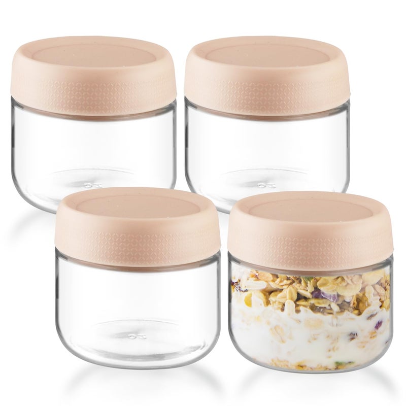 glasstore 4 Pack Glass Jar With Airtight Lids Overnight Oats Containers With Lids Mason Jars Food Storage Containers For Yogurt Snacks Sugar Spice And More (Pink, 300ml/10oz) - Image 1