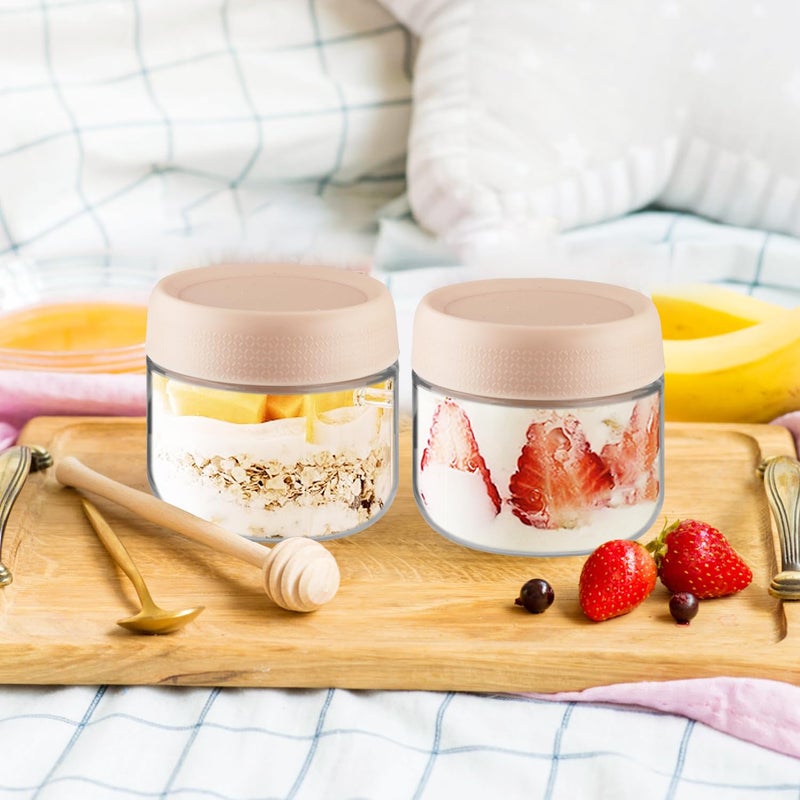glasstore 4 Pack Glass Jar With Airtight Lids Overnight Oats Containers With Lids Mason Jars Food Storage Containers For Yogurt Snacks Sugar Spice And More (Pink, 300ml/10oz) - Image 4