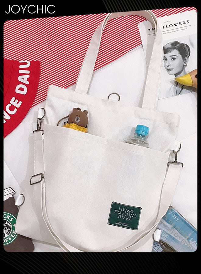Joychic Casual Canvas Shoulder Bag Multifunction Large Capacity College Students Backpack Foldable Lightweight Tote Bag White - Image 1