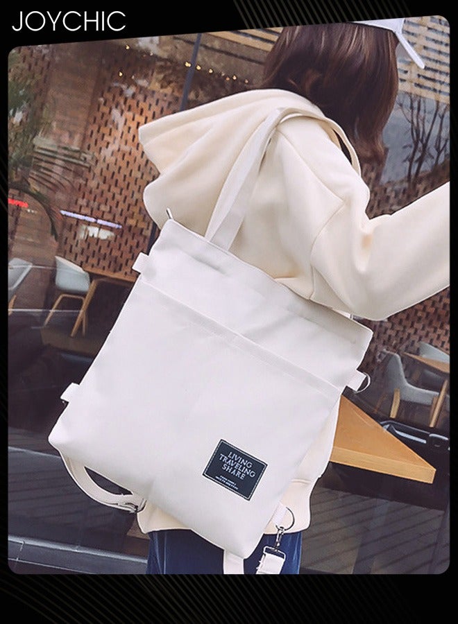 Joychic Casual Canvas Shoulder Bag Multifunction Large Capacity College Students Backpack Foldable Lightweight Tote Bag White - Image 3