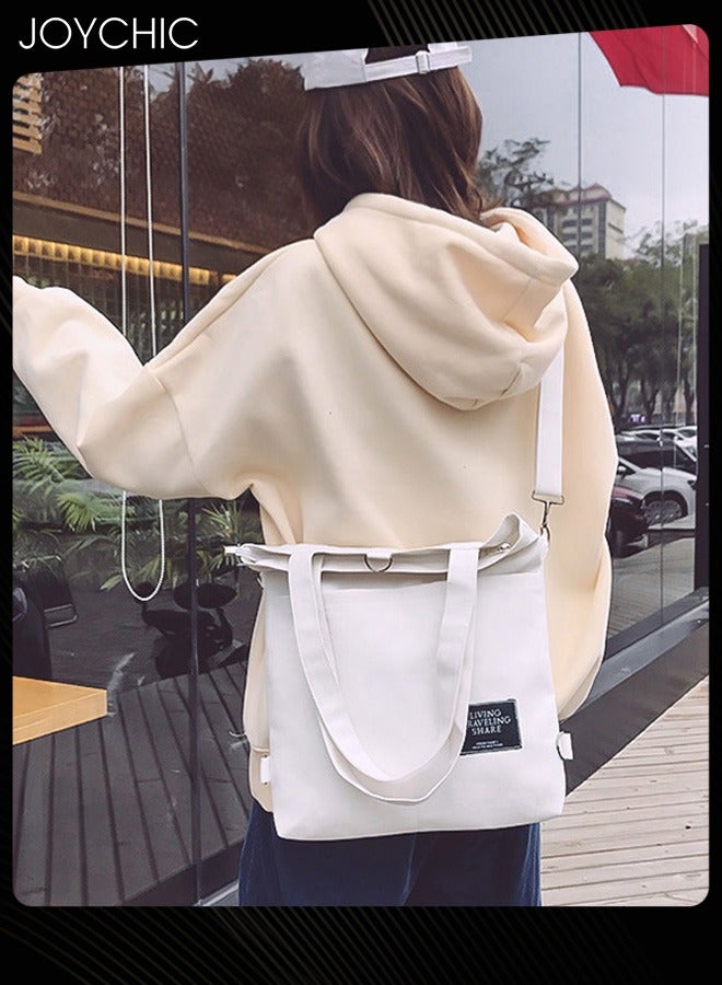 Joychic Casual Canvas Shoulder Bag Multifunction Large Capacity College Students Backpack Foldable Lightweight Tote Bag White - Image 5