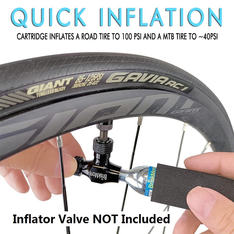 BriskMore Threaded CO2 Cartridges 16g - for All CO2 Bike Tire Inflators with Threaded Connection - Refill for Bicycle Tires - 12PCS Cartridges, Insulated Sleeve Included,Inflator Valve NOT Included. - Image 4