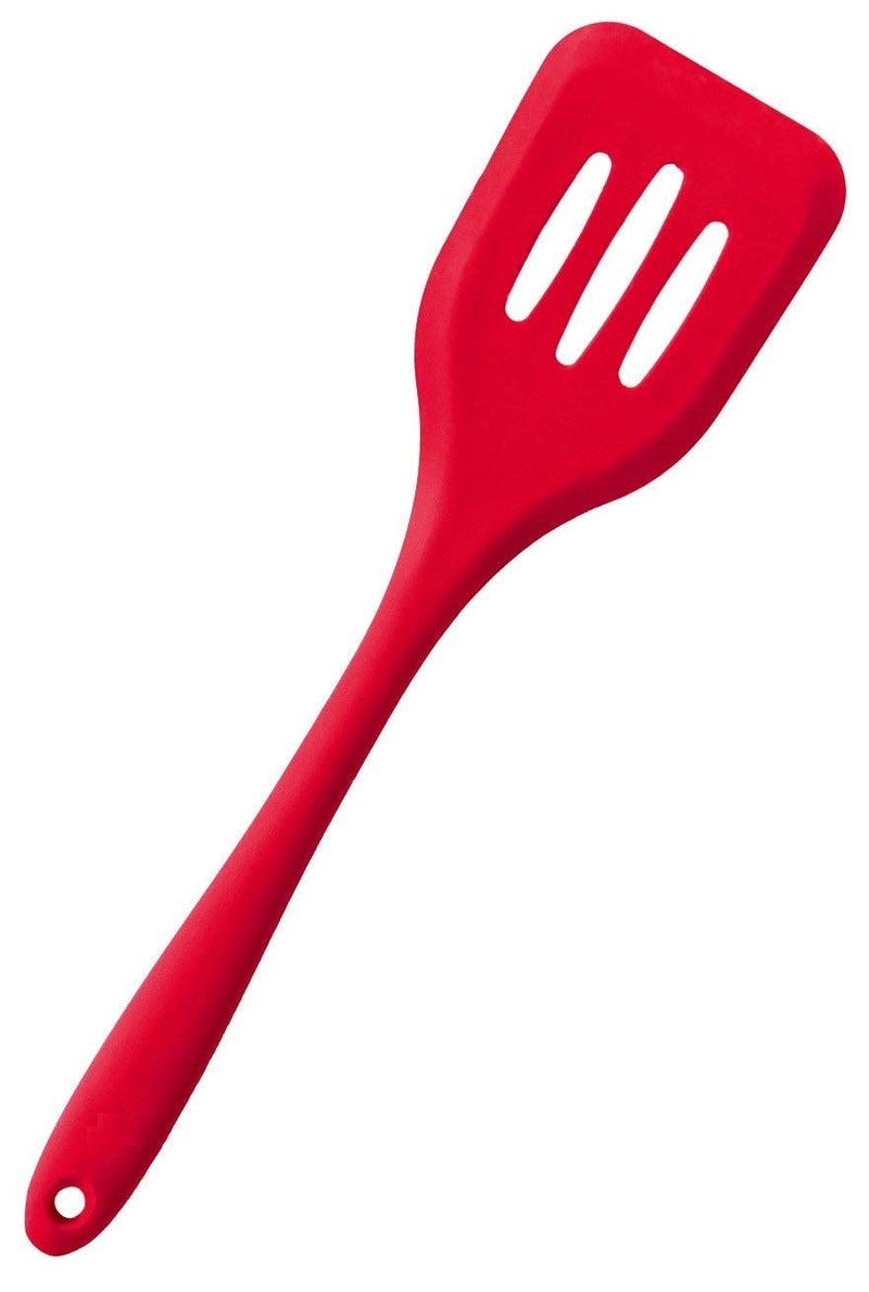 Baskety Silicone Turner Slotted Spatula Non-Stick Flexible Rubber Kitchen Utensil for Fish, Eggs, Pancakes (Red) - Image 1