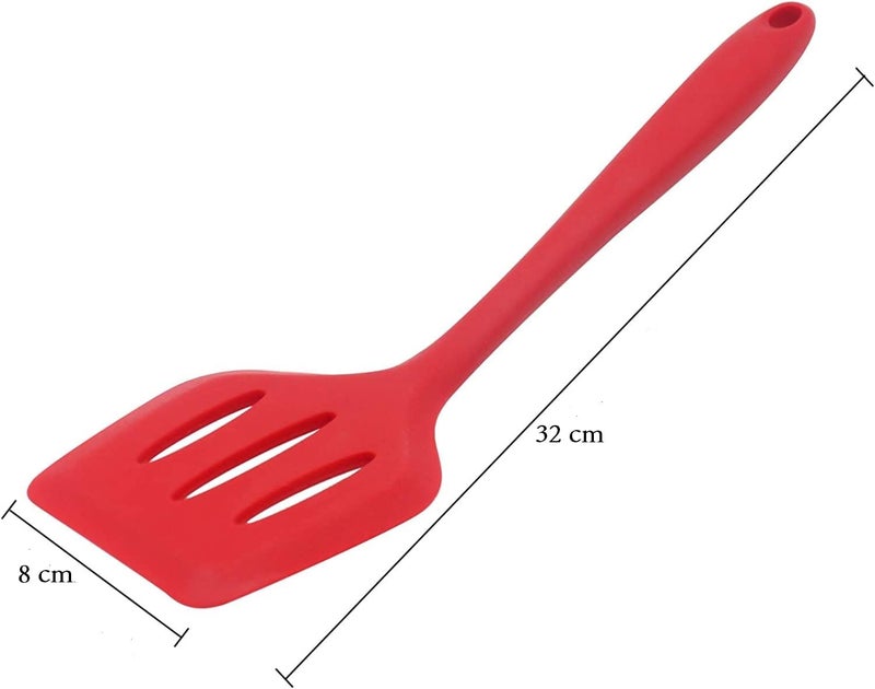 Baskety Silicone Turner Slotted Spatula Non-Stick Flexible Rubber Kitchen Utensil for Fish, Eggs, Pancakes (Red) - Image 2
