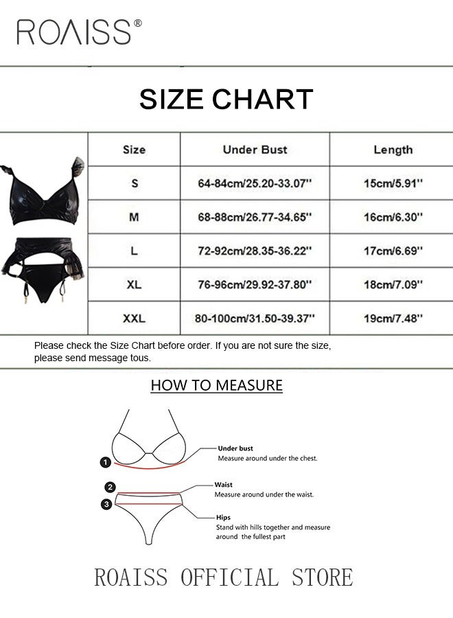 roaiss Split Lingerie Set with Fishnet Stockings for Women 3 Pieces Floral Lace Scallop Trim Garter Underwear Suit Ladies Skin-Friendly and Elastic Slim Fit Costume  - Image 3