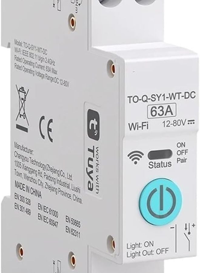 63A 1P DC WiFi Smart Circuit Breaker DIN Rail Wireless Remote Control Switch For Smart Home - Image 2