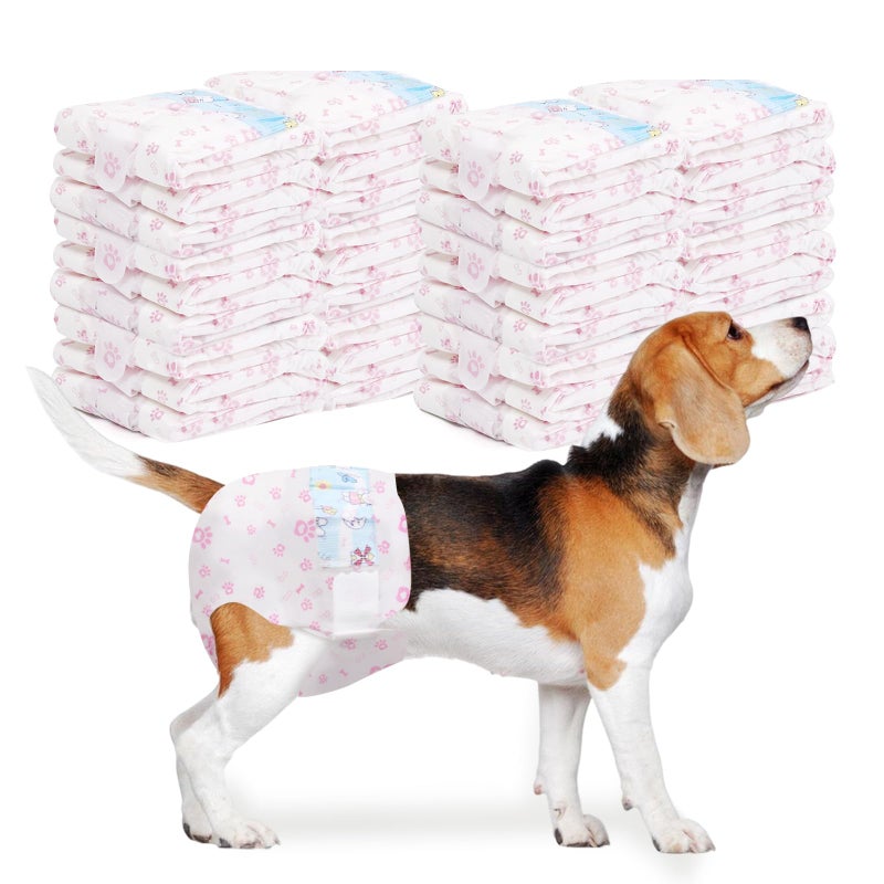 FUNLIYING Disposable Dog Diapers Female 90 Count Puppy Diapers Female (Waist 13.4-19 in L) Super Absorbent Large Dog Pads for Heat Excitable Urination or Incontinence - Pink - Image 1