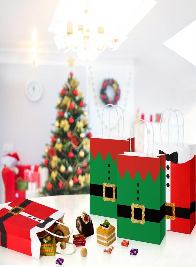 Funrous 16 Pcs Christmas Elf Gift Bags with Handle Bulk Red Green Elf Santa Claus Suit Print Xmas Paper Bag Xmas Candy Treat Goodies Bag Holiday Party Favors Coworker Employee, 8.66 x 6.3 x 3.15 Inch - Image 4