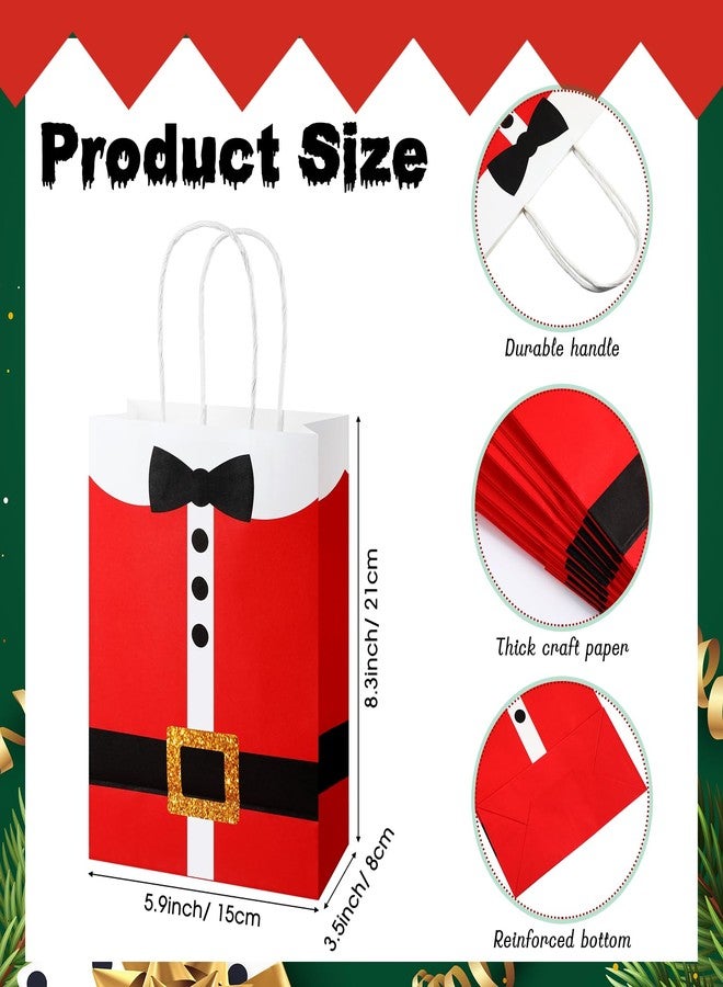 Funrous 16 Pcs Christmas Elf Gift Bags with Handle Bulk Red Green Elf Santa Claus Suit Print Xmas Paper Bag Xmas Candy Treat Goodies Bag Holiday Party Favors Coworker Employee, 8.66 x 6.3 x 3.15 Inch - Image 2