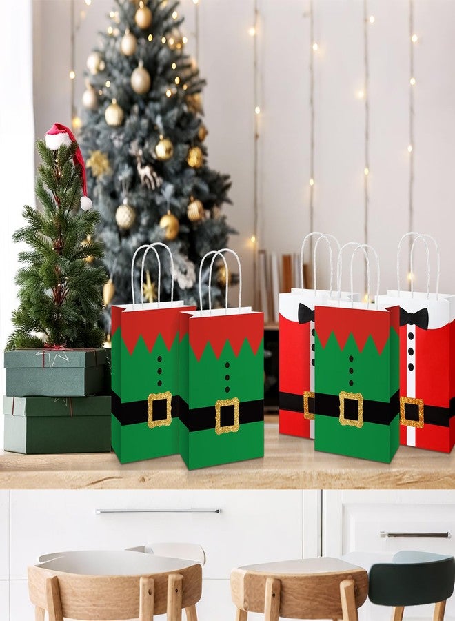 Funrous 16 Pcs Christmas Elf Gift Bags with Handle Bulk Red Green Elf Santa Claus Suit Print Xmas Paper Bag Xmas Candy Treat Goodies Bag Holiday Party Favors Coworker Employee, 8.66 x 6.3 x 3.15 Inch - Image 5