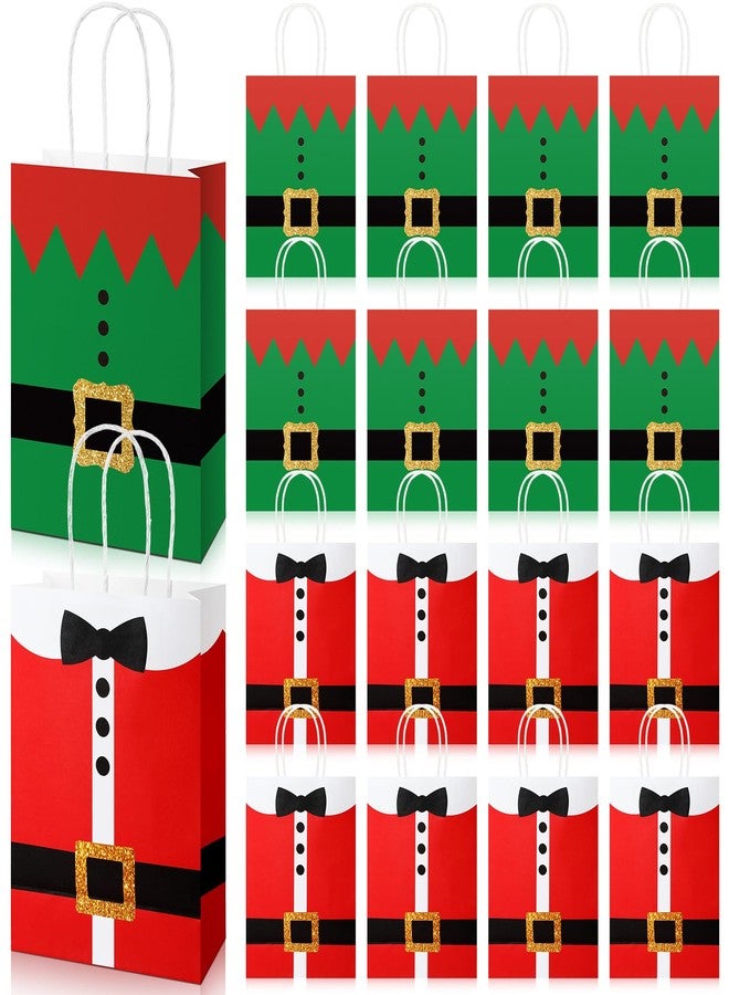 Funrous 16 Pcs Christmas Elf Gift Bags with Handle Bulk Red Green Elf Santa Claus Suit Print Xmas Paper Bag Xmas Candy Treat Goodies Bag Holiday Party Favors Coworker Employee, 8.66 x 6.3 x 3.15 Inch - Image 1