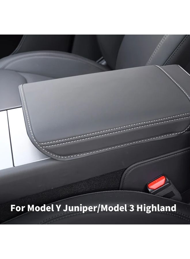 Tesla Model Y Model 3 Center Console Armrest Cover Black Faux Leather Scratch Resistant - Image 1